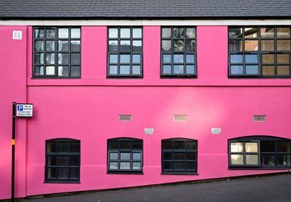 crittall windows on pink house